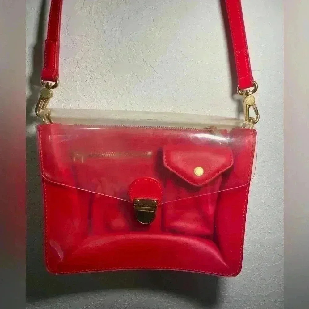 Marc By Marc Jacobs Clear Red Leather Perspex Crossbody Bag Adjustable Strap
